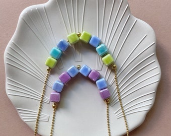 KËR wisteria - Choker with glazed ceramic beads and ball chain, gift idea, handmade, summer necklace, pastel, bright