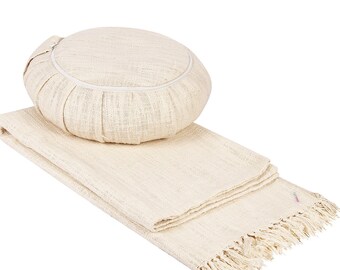 Set combinato YogaKargha - Coperta in cotone biologico intrecciata a mano e cuscino per la meditazione - Design: Ananda