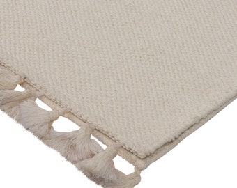 YogaKargha 6 by 4 Feet Large Area Cotton Yoga Rug - Handwoven Natural White Cotton Rug, Organic White Ivory Cotton Rug - Indian Cotton Rug