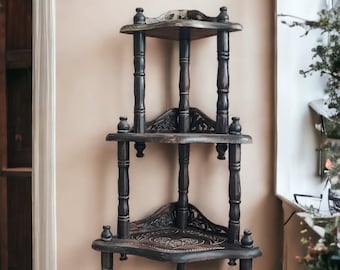 Wooden Handcrafted Corner Shelf, Corner Rack, Vintage and Antique Finish Furniture (Modular, Foldable)