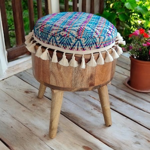 Solid Wood Pouf Chair - Handmade Ottoman Stool - Rosewood Cushioned Pouffe, Patio Stool, Option for Buckwheat Cushion or Cotton Cushion