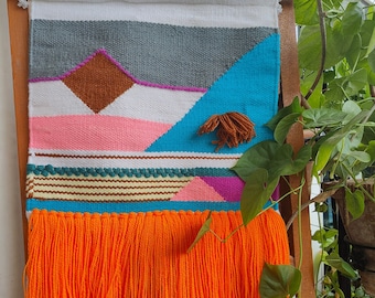 YogaKargha Handwoven Wall Rug, Wall Tapestry, Wall Hanging, Woven Wall Art Home Decor - Made with Upcycled Yarn - Orange Sunset in Tuscany