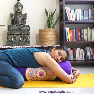 Round Yoga Bolster Pillow for Meditation and Support - Round Embroidered Yoga Cushion - Machine Washable - Made in India by AbhinehKrafts