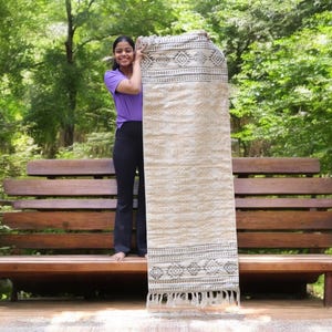 Hand Block Printed Cotton Yoga Mat, Handwoven Natural-Dye Non-Slip Boho Rug, Handmade India