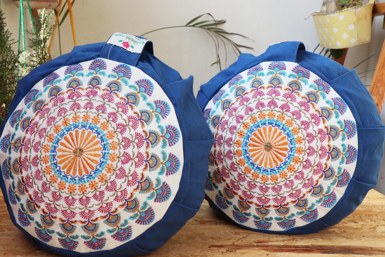 Embroidered Round Zafu Yoga Pillow Zipped Cover Washable Etsy