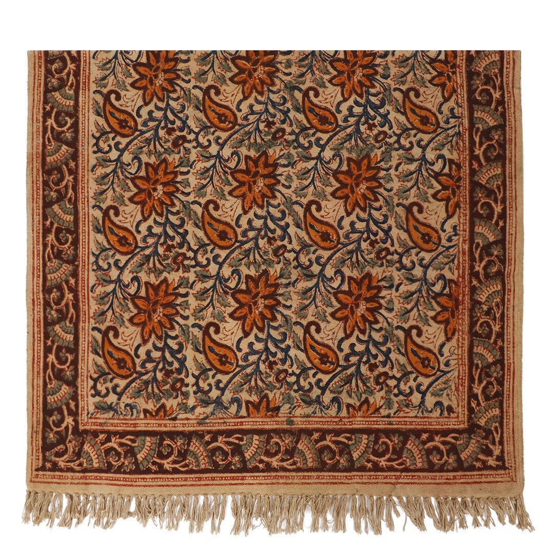 Large Cotton Yoga Mat 6x4 Feet large Area Rug Kalamkari Hand Block