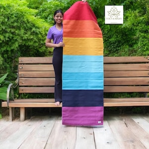 Ecofriendly Yoga Mat - Cotton Handwoven Mat for Yoga, Pilates, Fitness, Prayer, Meditation - Just Like a Rainbow
