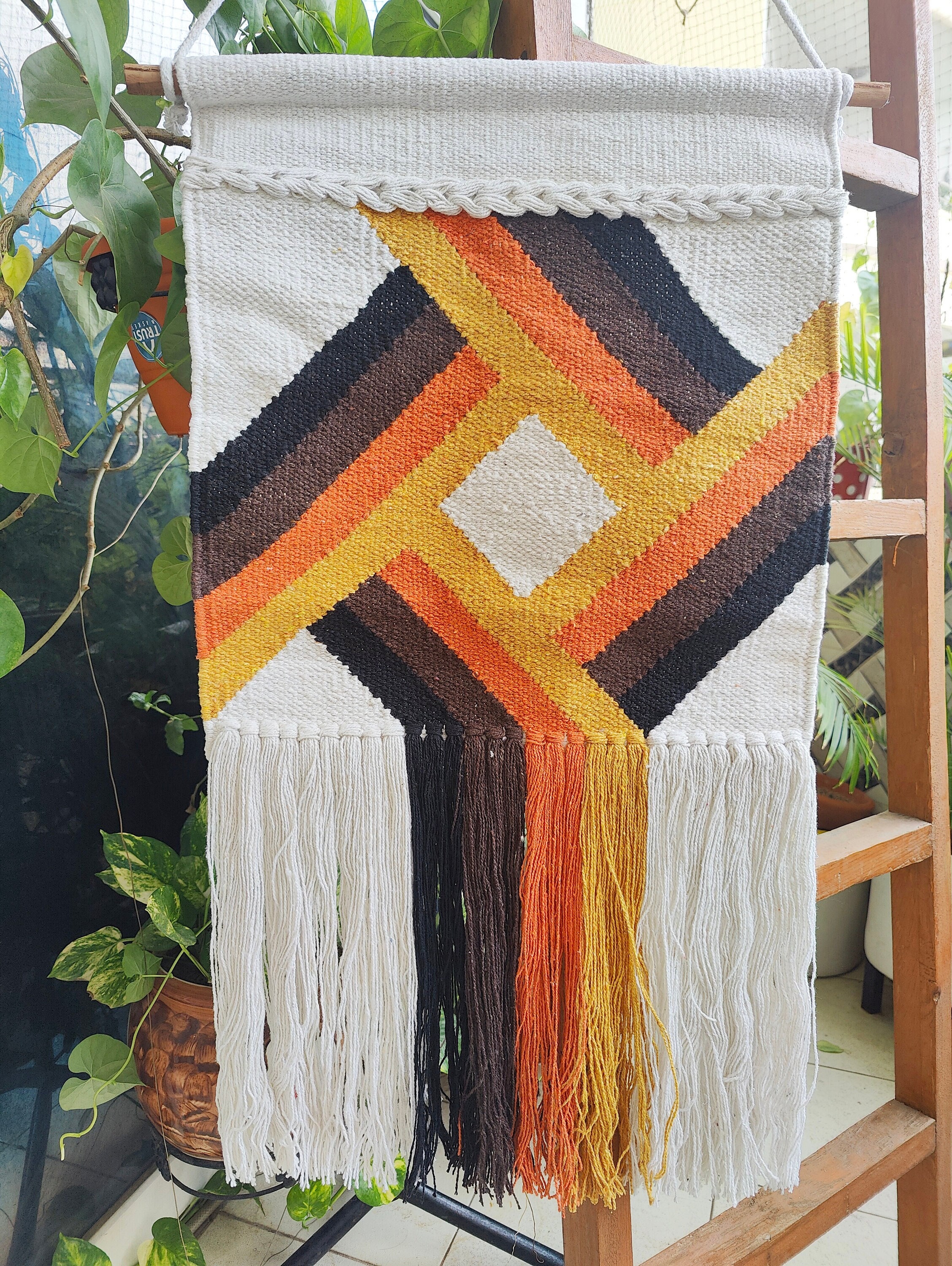 YogaKargha Handwoven Wall Rug, Wall Tapestry, Wall Hanging, Woven Wall Art Home Decor - Made with Upcycled Yarn - Love in Tokyo