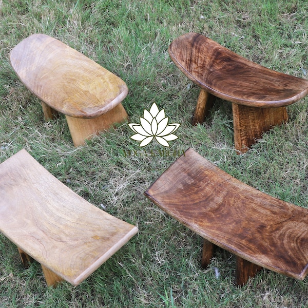 YogaKargha Meditation Bench - Wooden Foldable & Portable Kneeling Ergonomic Meditation Bench/Low Seat Prayer Stool