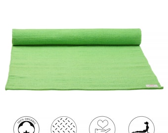 Organic Natural Cotton Mat for Yoga, Pilates, Fitness, and Meditation - Green/Light Green/Olive (Handwoven, anti-skid & firm grip)