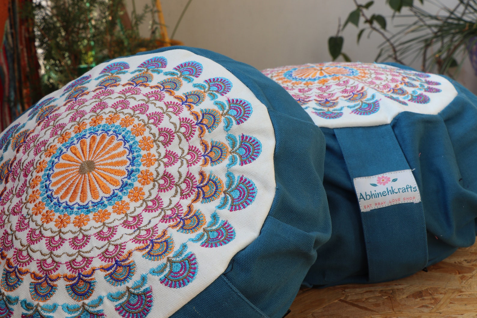 Embroidered Round Zafu Yoga Pillow Zipped Cover Washable Etsy