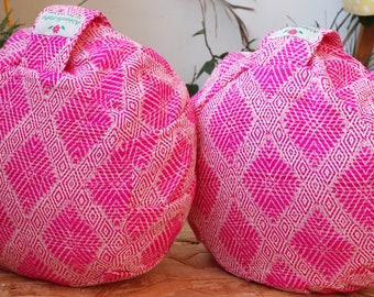 Yoga Meditation Cushion | Handwoven Handmade Round Zafu Pillow  |Zipped Cover |Washable| Portable - Fuchsia Love - Filling Options Available