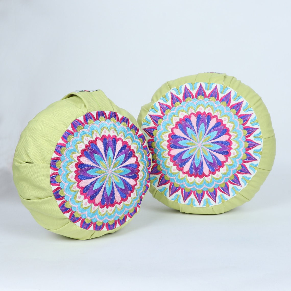 Embroidered Round Zafu Yoga Pillow Zipped Cover Washable Etsy