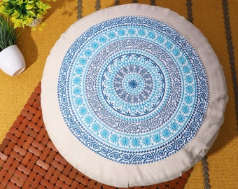 Yoga Meditation Cushion - 16 Inch Extra Large - Prague  | Handmade Round Zafu Pillow  |Zipped Cover |Washable| Portable - Filling Options