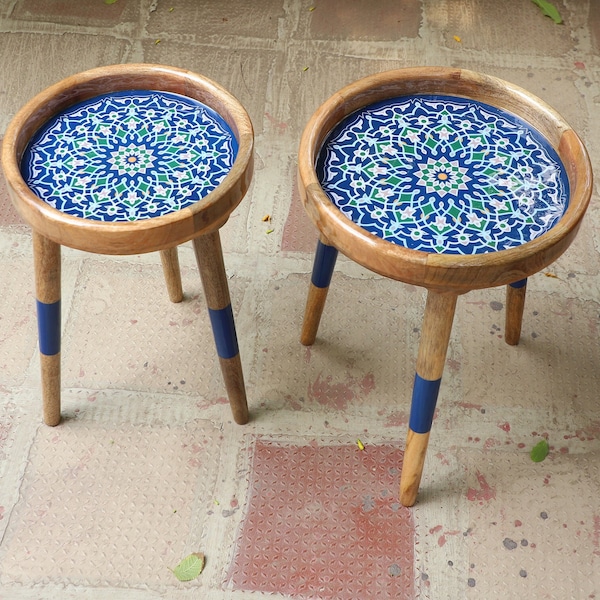 Wooden Stool, Three legged, Tripod Stool - Multipurpose, Round Top, Vintage Finish, Handmade with Reclaimed Mango Wood