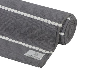 Organic cotton mat for Yoga, Pilates, Fitness, and Meditation - (Handwoven with knotted patterns-anti-skid & firm grip) - Grey Anchor
