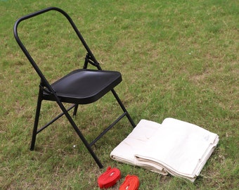 Iyengar Yoga Chair Set: Backless Chair, Cotton Blankets & Straps