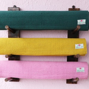 Yoga Mat Wall Holder/ Mount, Yoga Mat Storage Organizer, Yoga Mat Rack, Gym Mat Storage, Exercise Fitness Rack - Mango Wood, Made in India