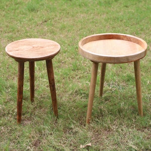Wooden Stool, Three legged, Tripod Stool - Multipurpose, Round Top, Vintage Finish, Handmade with Reclaimed Mango Wood