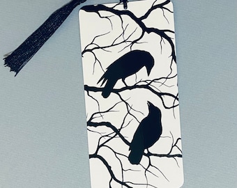 Marcapáginas con diseño de cuervo y borla - Regalo para amantes de los libros