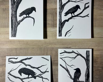 Crow Raven Greeting Cards (4 x 6) blank inside- Dark Academia Stationery Set