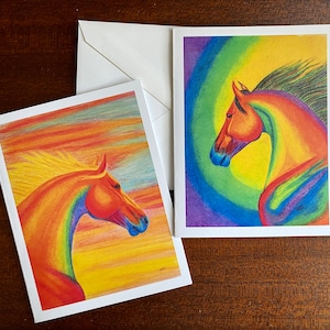 Colorful southwestern horse notecards, A2 sized card,  fun rainbow colored, western art print, blank greeting cards, any occasion, equine