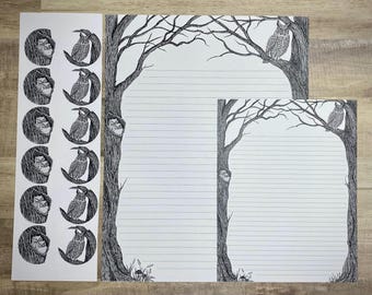 Owl Stationery Set: Dark Academia Letter Writing Paper & Stickers