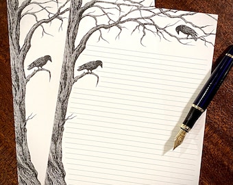 Crow Stationery: Cottagecore Note Writing Sheets, Lined or Unlined