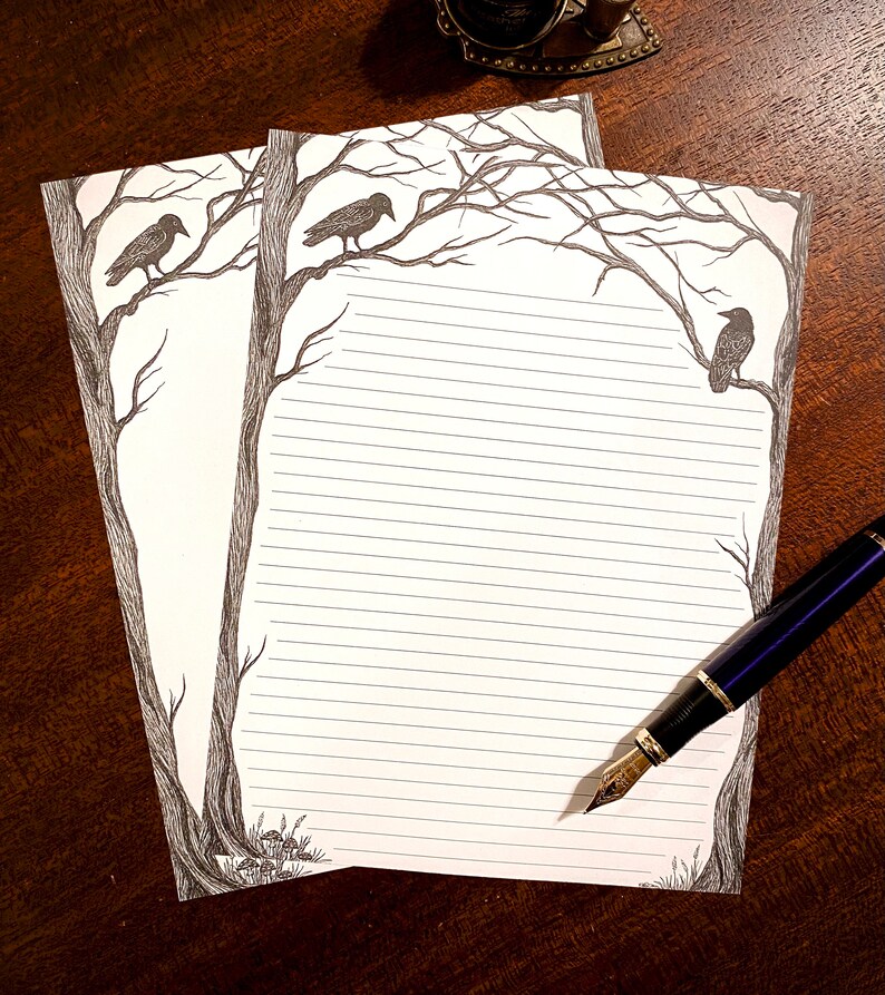 Crow Stationery: Cottagecore Note Writing Sheets, Lined or Unlined bild 1