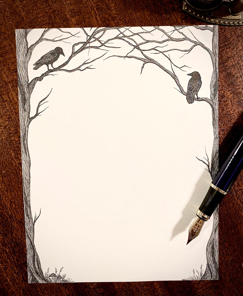 Crow Stationery: Cottagecore Note Writing Sheets, Lined or Unlined bild 2