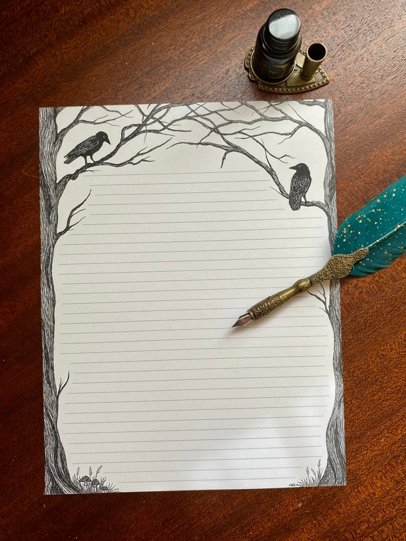Mystical Crow Stationery: Lined & Unlined Forest Design (12 Pages)