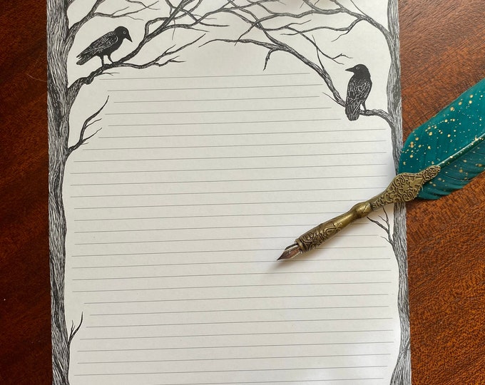 Mystical Crow Stationery: Lined & Unlined Forest Design (12 Pages)