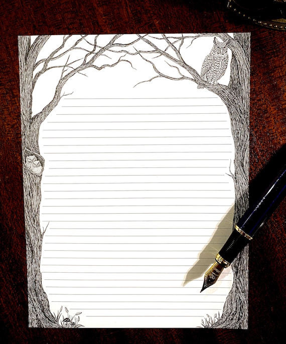 Owl Stationery Sheets: Cottagecore Note Writing Paper (Lined or Unlined)