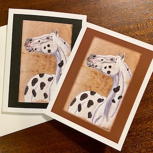 Cartões de felicitações de cavalo Appaloosa em branco, cartões de nota, estacionários, cartões dobrados tamanho A2, western