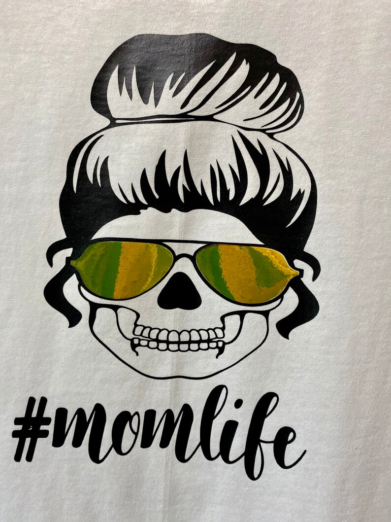 Download Mom life skull and messy bun tee adult small | Etsy