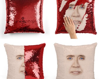 Nicolas Cage face sequin pillow | Funny Pillowcase | Two color pillow | gift for her | gift for him | sparkle pillow | Comes with pillow