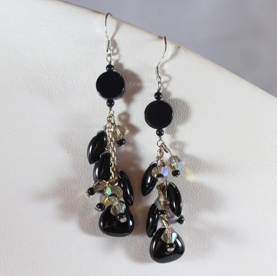 Vintage Sterling Silver Natural Black Onyx Earring - image 2