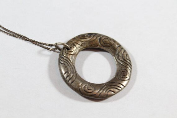 Sterling Silver Fancy Pattern Round Disk Pendant … - image 3