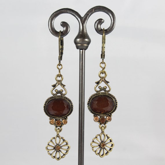 Amber Color Rhinestone and Plastic Bead Earring - image 2