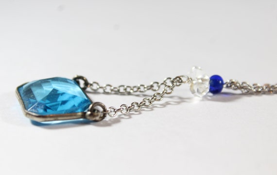 Vintage Rectangular Cut Translucent Blue Glass wi… - image 3