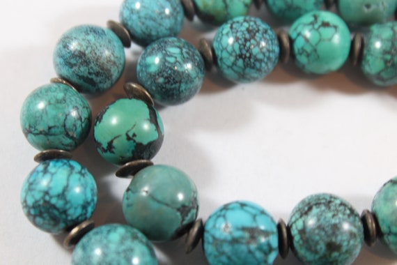 Vintage Sterling Silver Turquoise Beaded Necklace - image 3