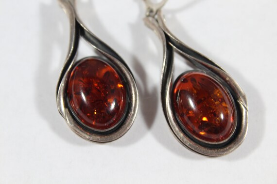 Vintage Sterling Silver Natural Amber Earring - image 3