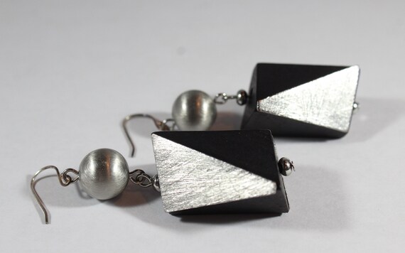 Sterling Silver Custom Funky Irregular Shape Earr… - image 3