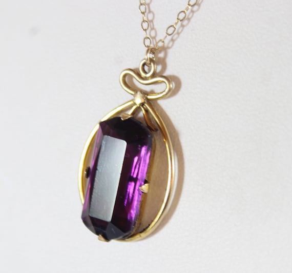 Vintage Gold Filled Faceted Purple Glass Necklace - image 4