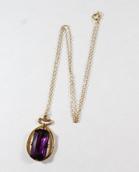 Vintage Gold Filled Faceted Purple Glass Necklace - image 2