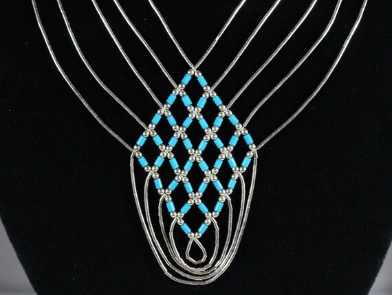 Sterling Liquid Silver Barrel Shape Turquoise  Ne… - image 3