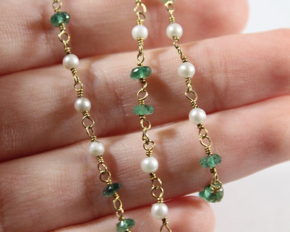 Vintage 10k Gold Faceted Natural Emerald and Pear… - image 1