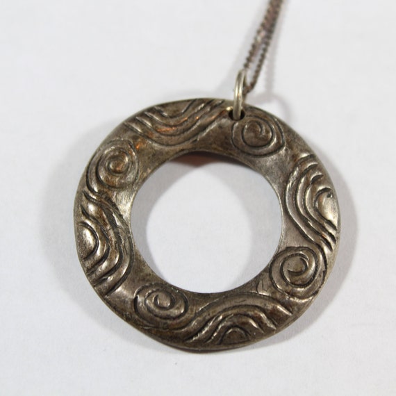 Sterling Silver Fancy Pattern Round Disk Pendant … - image 1