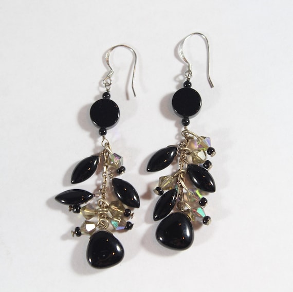 Vintage Sterling Silver Natural Black Onyx Earring - image 3