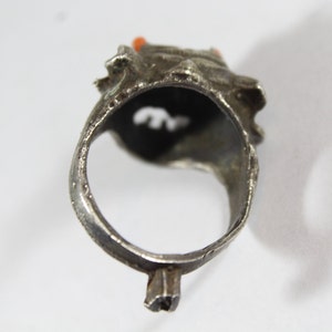Antique Chinese Natural Coral Silver Tiger Animal Unique Ring image 5